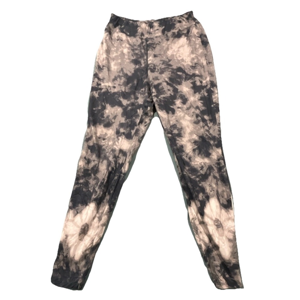 New Directions Black Gray Beige Tie-Dye Straight Leg Elastic Waist Women's Pants